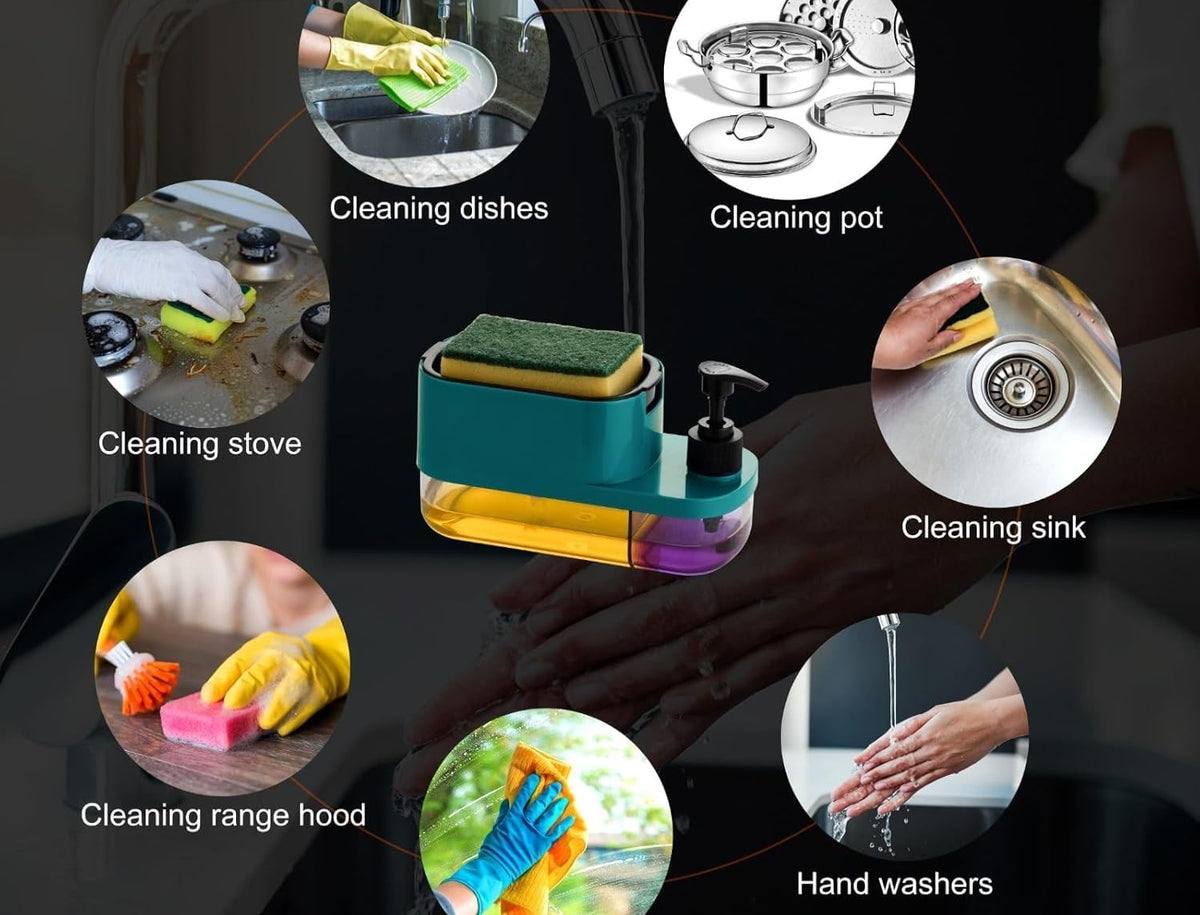2-in-1 Soap Dispenser & Sponge Holder-Kitchen sink Organizer with Soap Pump