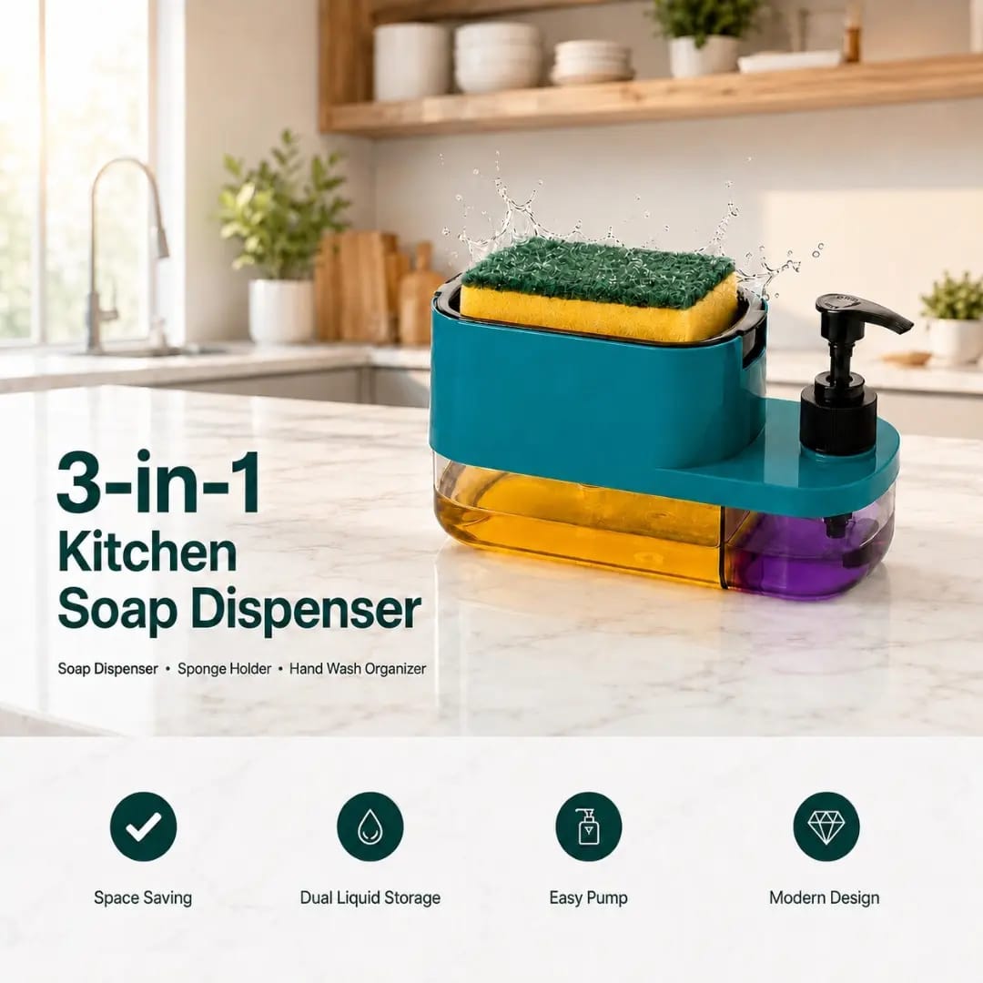 2-in-1 Soap Dispenser & Sponge Holder-Kitchen sink Organizer with Soap Pump