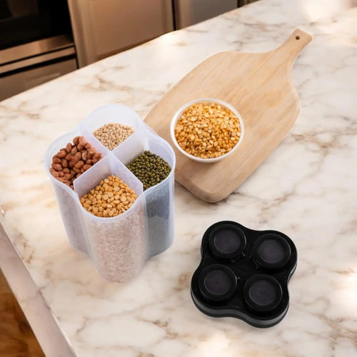 4-Compartment Rotating Grain & Dry Food Storage Container | Multi-Section Kitchen Organizer